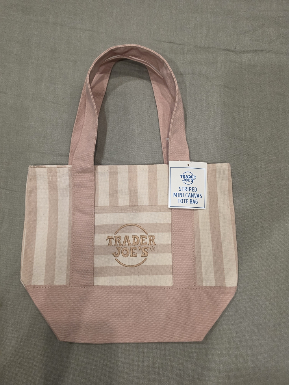 Trader Joe's Striped Mini Canvas Tote Bag Pink & White